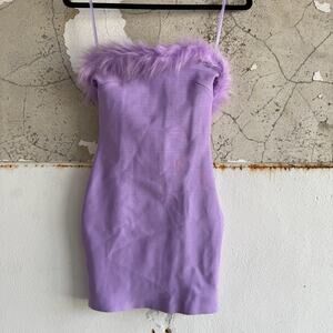 Lavender Faux‎ Fur Trim Strapless Mini Dress Y2K Party Glam Saints Secrets XS